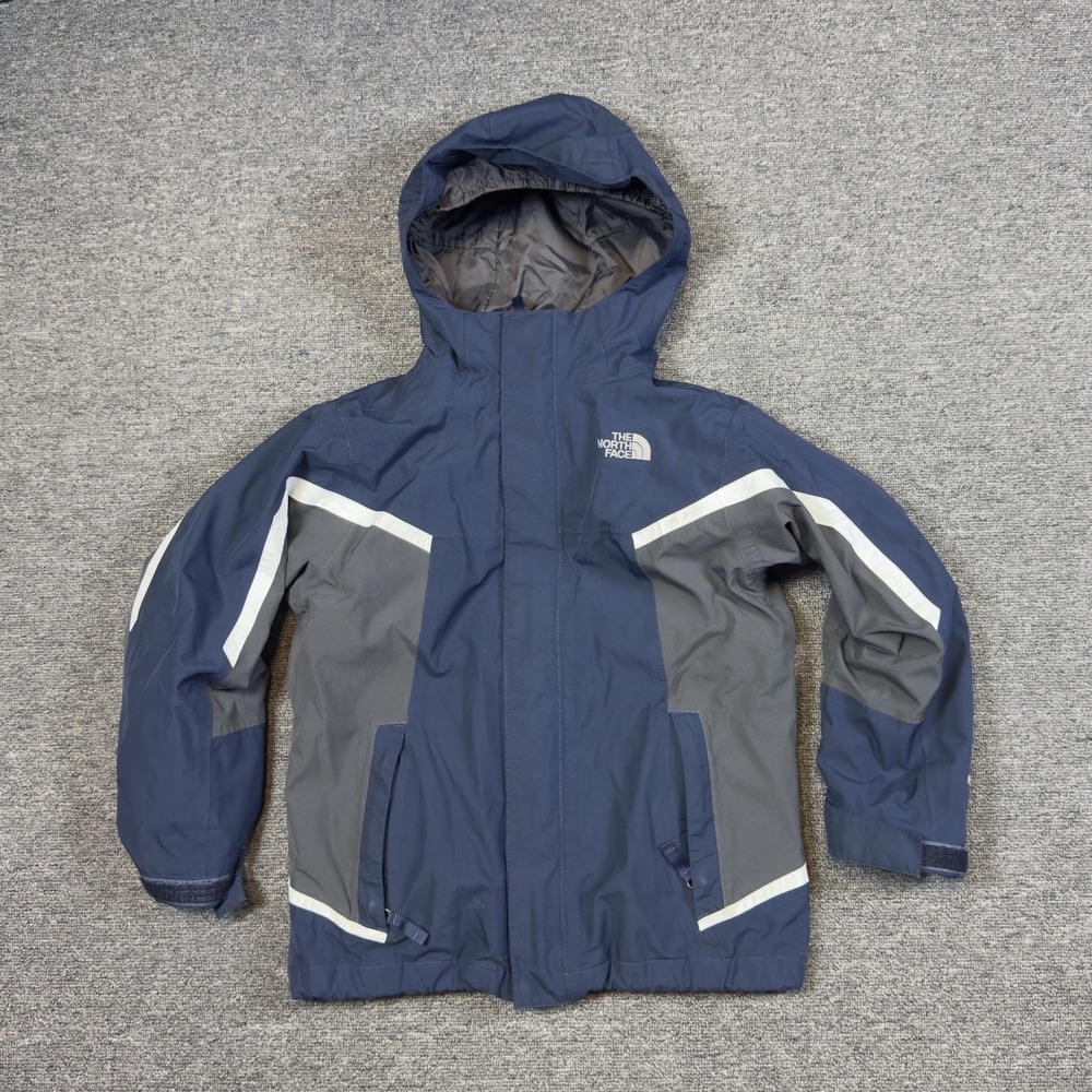 The North Face Boys Hyvent Blue Hard-Shell Fleece Lined Jacket Boys 7/8 Hooded